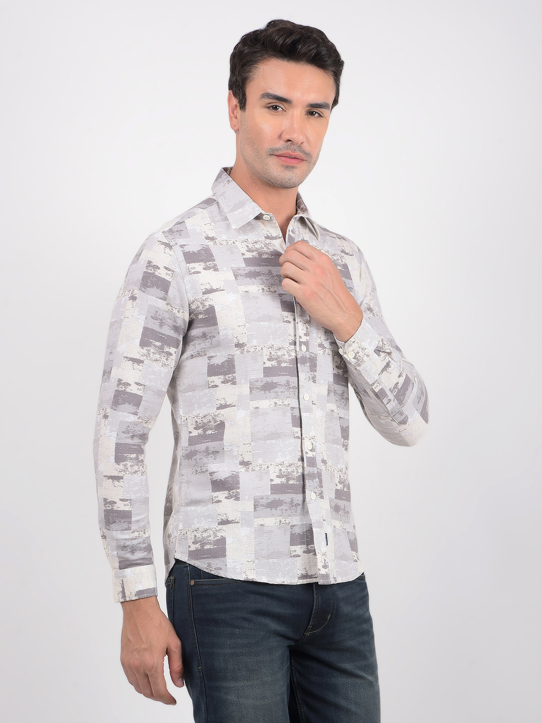 Numero Uno Men Abstract Grey Shirt